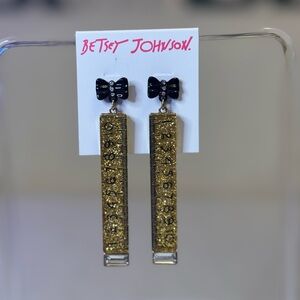 Betsey Johnson Gold Glitter Bar Drop Earrings with AJ Detail